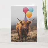Highland Cow Birthday Balloons Karte (Vorderseite)