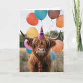Highland Cow Birthday Balloons Karte (Vorderseite)