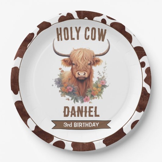 Highland Cow Birthday Pappteller (Vorderseite)