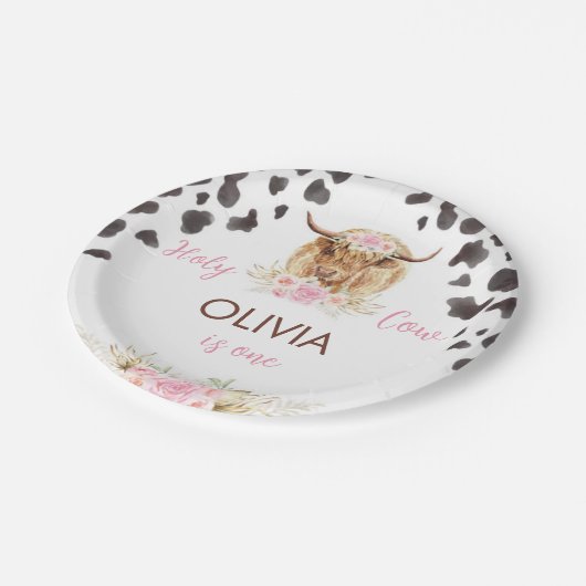 Highland Cow Birthday Pappteller (Schrägansicht)