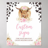 Highland Cow Birthday Party Table Sign Poster (Vorne)