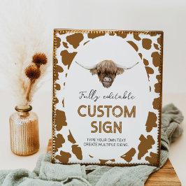Highland Cow Birthday Party Table Sign Poster