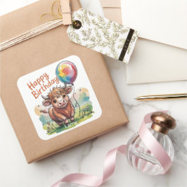 Highland Cow Birthday Quadratischer Aufkleber