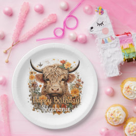 Highland Cow Birthday Shower Plate Pappteller