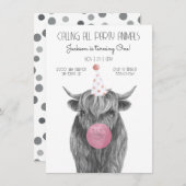 Highland Cow Black and White Birthday Party Einladung (Vorne/Hinten)