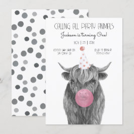 Highland Cow Black and White Birthday Party Einladung