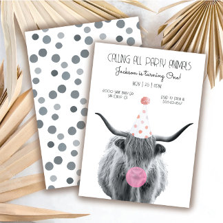 Highland Cow Black and White Birthday Party Einladung