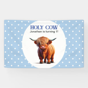 Highland Cow Blue Banner