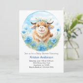 Highland Cow Blue Bash Boy Baby Dusche Einladung (Stehend Vorderseite)