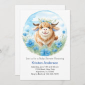 Highland Cow Blue Bash Boy Baby Dusche Einladung (Vorne/Hinten)
