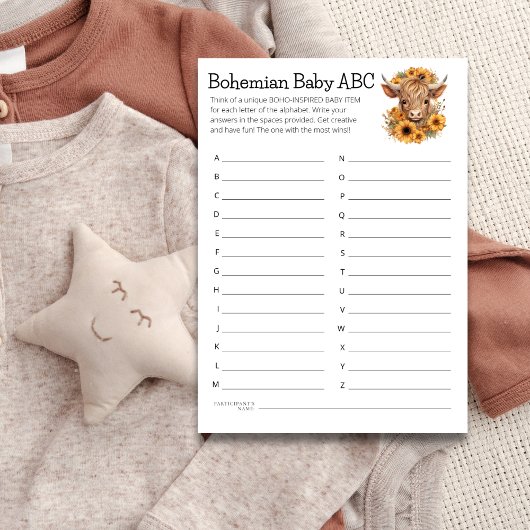 Highland Cow Boho Baby ABC Duschspielkarte Einladung
