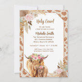 Highland Cow Boho Floral Brown Babydusche Einladung (Vorderseite)