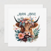 Highland Cow Boho Floral Wasserfarbkarte (Vorne/Hinten)