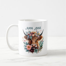 Highland Cow Boho Floral Watercolor Kaffeetasse