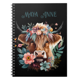 Highland Cow Boho Floral Watercolor Notizblock