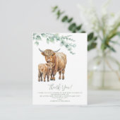 Highland Cow Boho Greenery Baby Shower Vielen Dank Postkarte (Stehend Vorderseite)