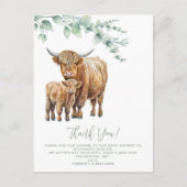 Highland Cow Boho Greenery Baby Shower Vielen Dank Postkarte (Vorderseite)