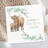 Highland Cow Boho Greenery Eucalyptus Baby Shower Serviette