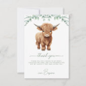 Highland Cow Boho Greenery Farm Animal Birthday Dankeskarte (Vorderseite)