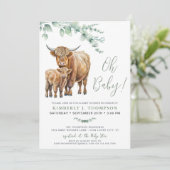 Highland Cow Boho Greenery Sage Baby Shower Einladung (Stehend Vorderseite)