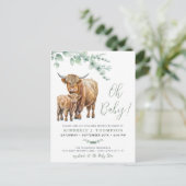 Highland Cow Boho Greenery Sage Baby Shower Einladungspostkarte (Stehend Vorderseite)