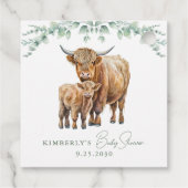 Highland Cow Boho Greenery Sage Baby Shower Geschenkanhänger (Rückseite)