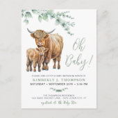 Highland Cow Boho Greenery Sage Baby Shower Postkarte (Vorderseite)