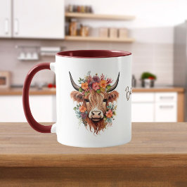 Highland Cow Boho | Name mit Blume Design Tasse