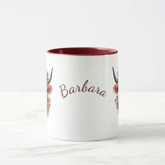 Highland Cow Boho | Name mit Blume Design Tasse (Zentrum)