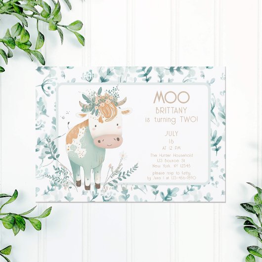 Highland Cow Boho Zweiten Geburtstag Einladung