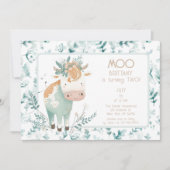 Highland Cow Boho Zweiten Geburtstag Einladung (Vorderseite)