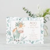 Highland Cow Boho Zweiten Geburtstag Einladung (Stehend Vorderseite)
