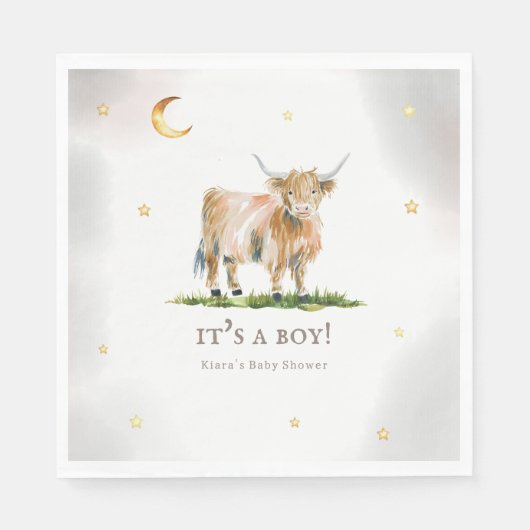 Highland Cow Boy Baby Shooting Paper Napkin Serviette (Vorderseite)