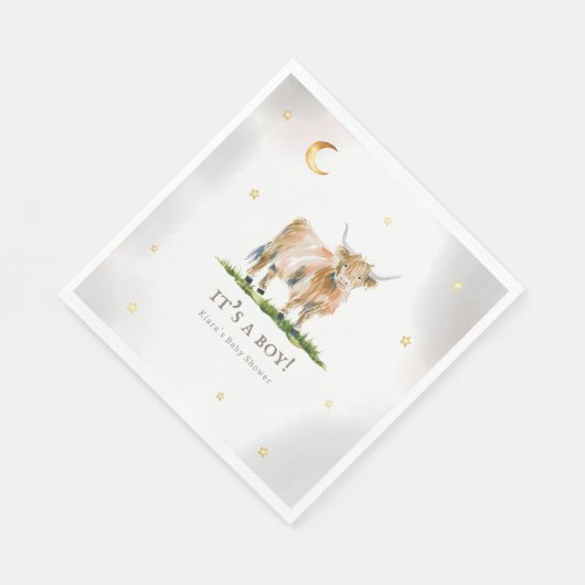 Highland Cow Boy Baby Shooting Paper Napkin Serviette (Ecke)