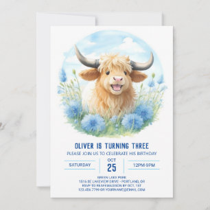 Highland Cow Boy's Wildblume Picnic Birthday Einladung