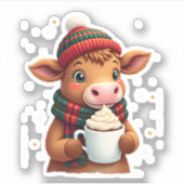 Highland Cow Brushstroke Christmas T-Shirt (4) Aufkleber (Vorderseite)