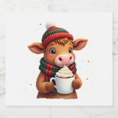 Highland Cow Brushstroke Christmas T-Shirt (4) Schaumweinetikett (Einzelnes Label)