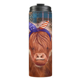 Highland Cow Buffalo Kariert 4. Juli Unabhängigkei Thermosbecher