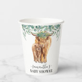 Highland Cow Calf Baby Dusche Eucalyptus Pappbecher (Rückseite)