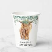 Highland Cow Calf Baby Dusche Eucalyptus Pappbecher (Vorderseite)