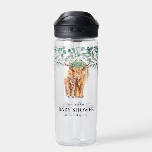 Highland Cow Calf Baby Dusche Eucalyptus Trinkflasche (Rückseite)