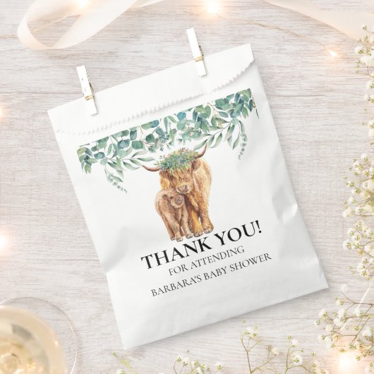 Highland Cow Calf Baby Dusche Eucalyptus Vielen Da Geschenktütchen (Ausgeschnitten)