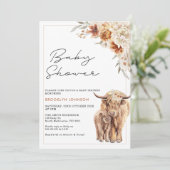 Highland Cow Calf Orange Boho Floral Baby Dusche Einladung (Stehend Vorderseite)