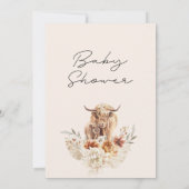 Highland Cow Calf Orange Boho Floral Baby Dusche Einladung (Rückseite)