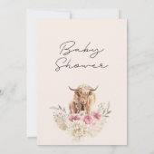 Highland Cow Calf Pink Boho Floral Baby Dusche Einladung (Rückseite)