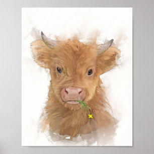 Highland Cow Calf Portrait Poster
