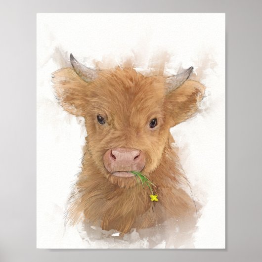 Highland Cow Calf Portrait Poster (Vorne)