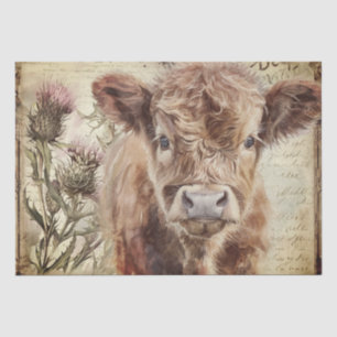 Highland Cow Calf Scotland Thistle Watercolor Seidenpapier