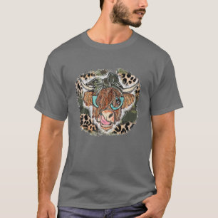 Highland Cow Camouflage Leopard Bandana Cowgirl Co T-Shirt