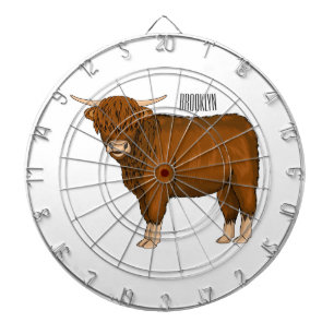 Highland cow cartoon illustration dartscheibe